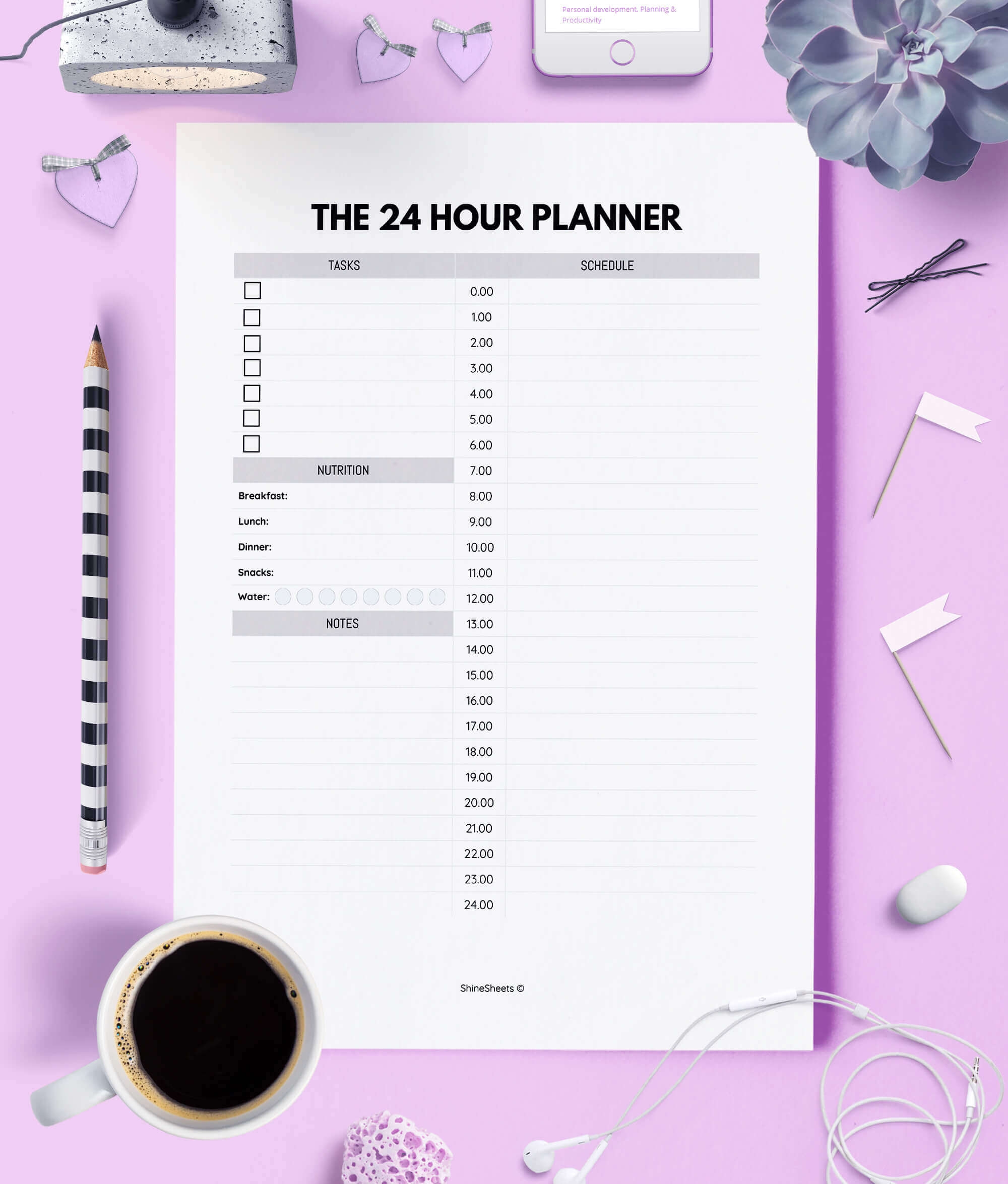 24 Hour Daily Planner Printable ShineSheets