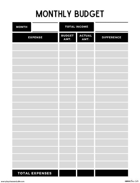 6 Free Printable Monthly Budget Planner