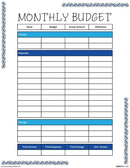 6 Free Printable Monthly Budget Planner
