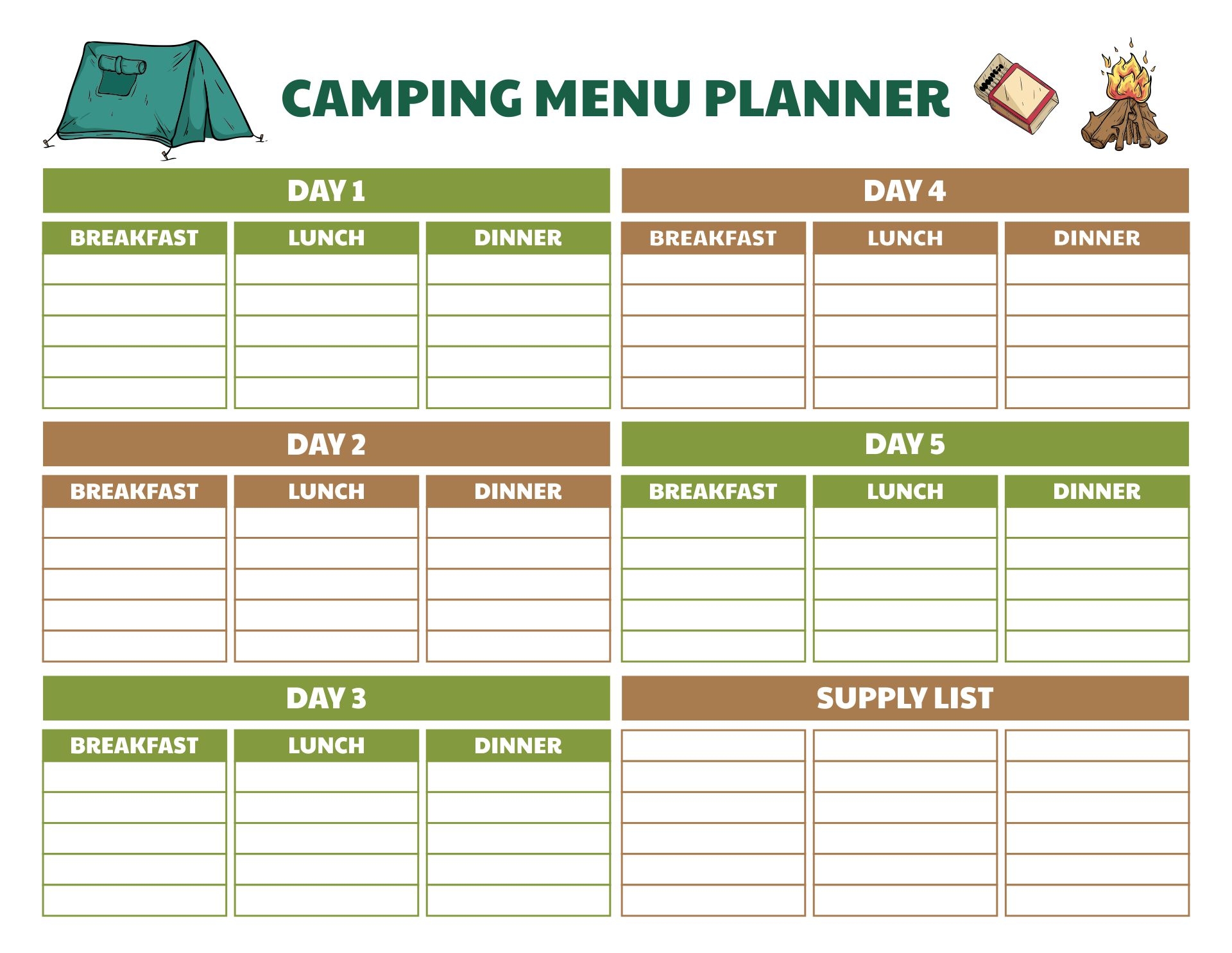 Camping Menu Planner 10 Free PDF Printables Printablee