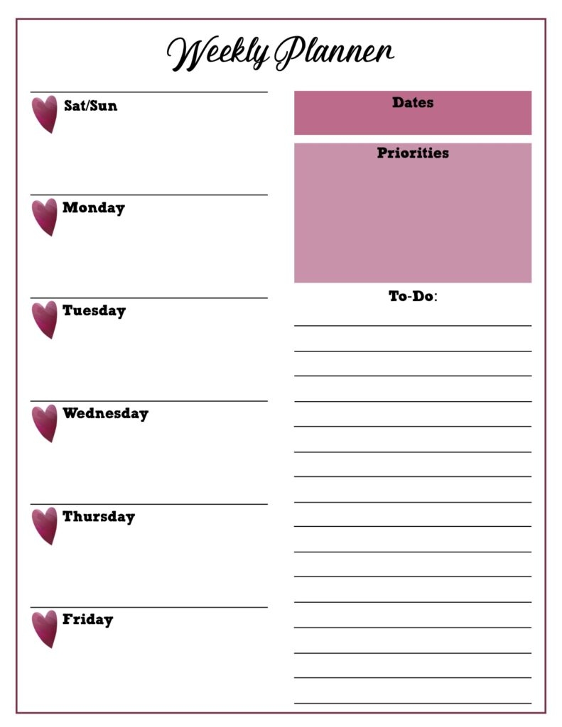 Customizable Weekly Planner Printable Free Printable Worksheet