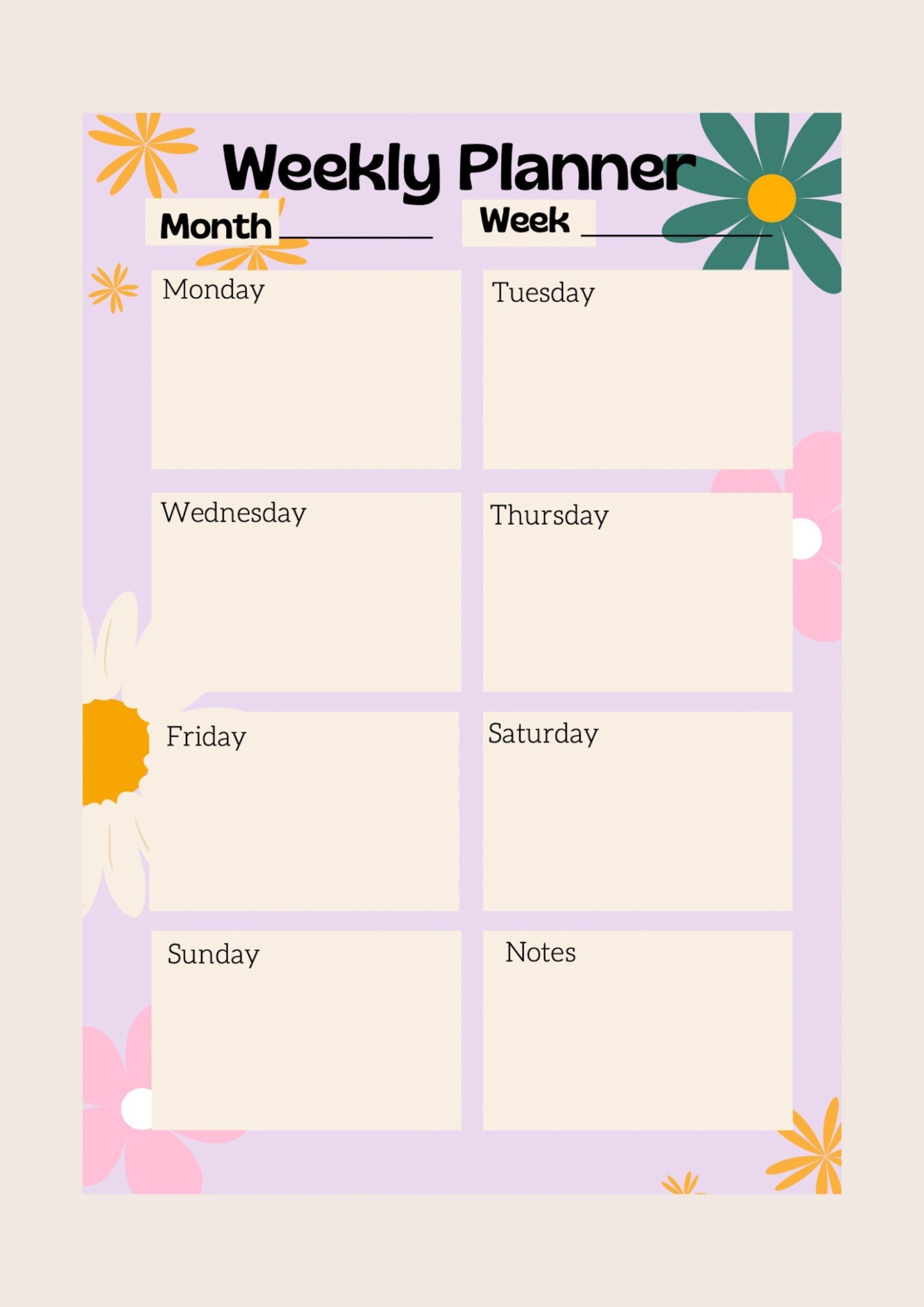 Cute Weekly Planner Printable Cute Weekly A4 Planner Digital Template 