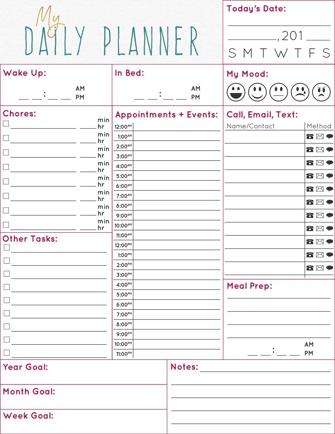 Daily Printable Planner Pages
