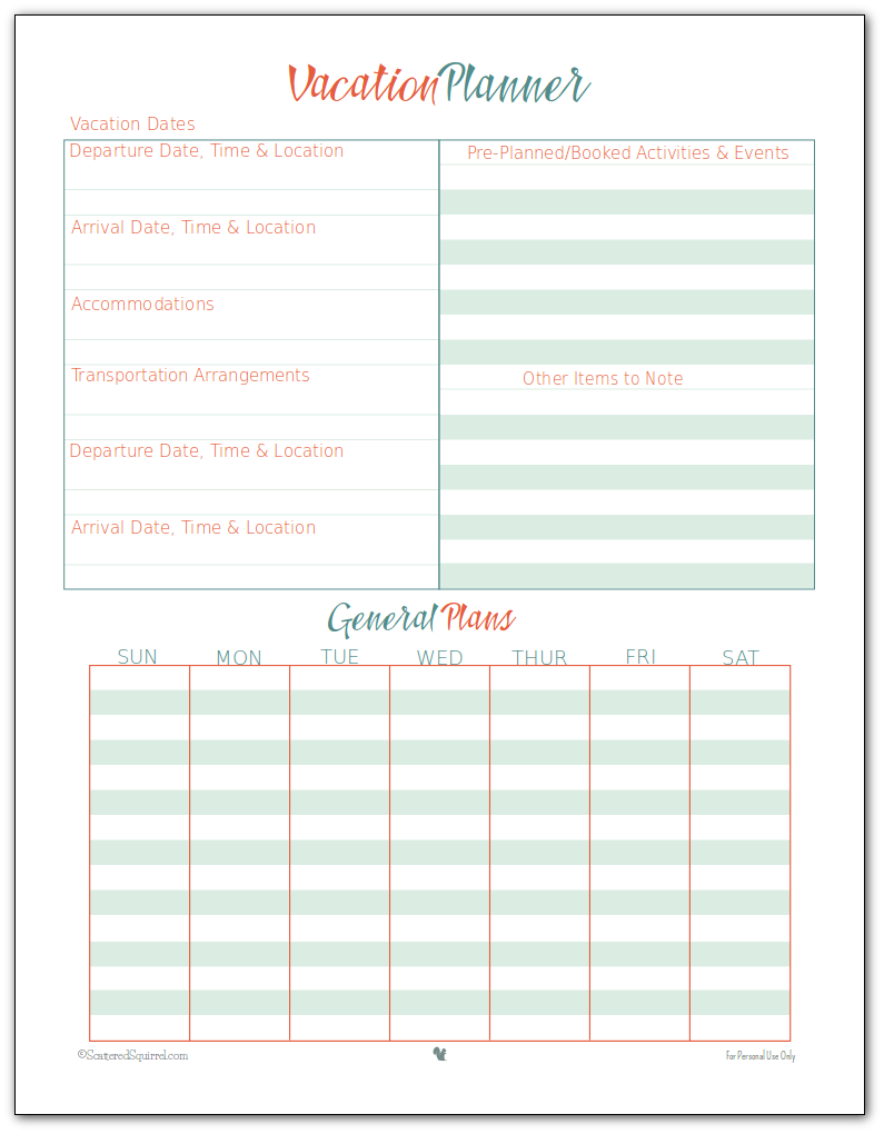 Downloadable Free Printable Vacation Planner Template Free Printable 