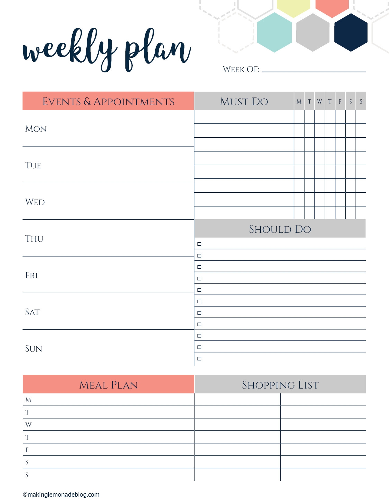 Downloadable Free Printable Weekly Planner FREE Printables