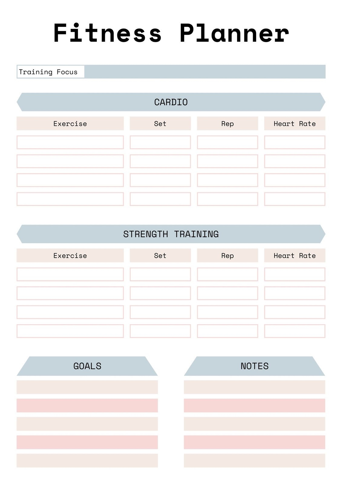 Exercise Planner Printable