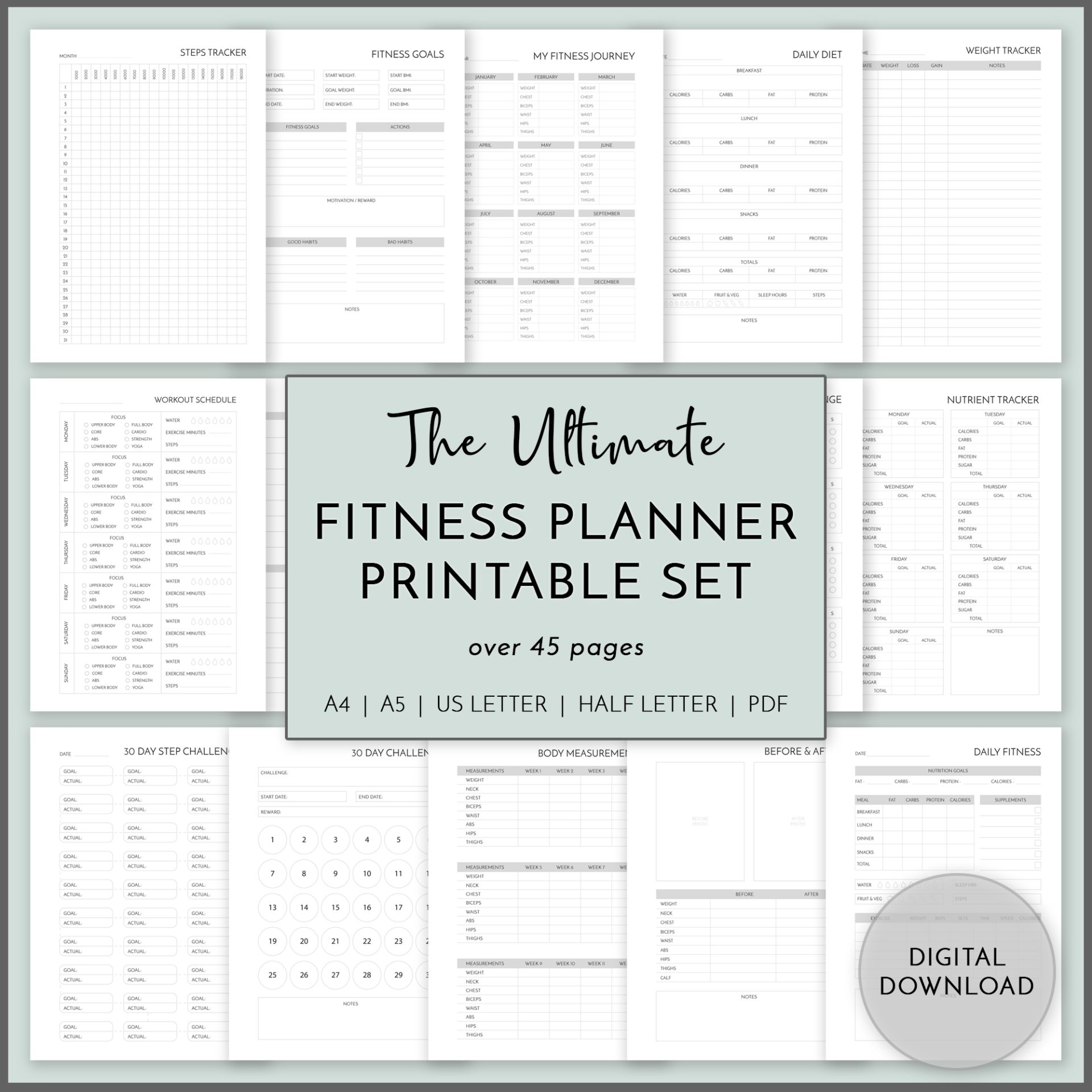 Fitness Planner Printable Set Printable Planners
