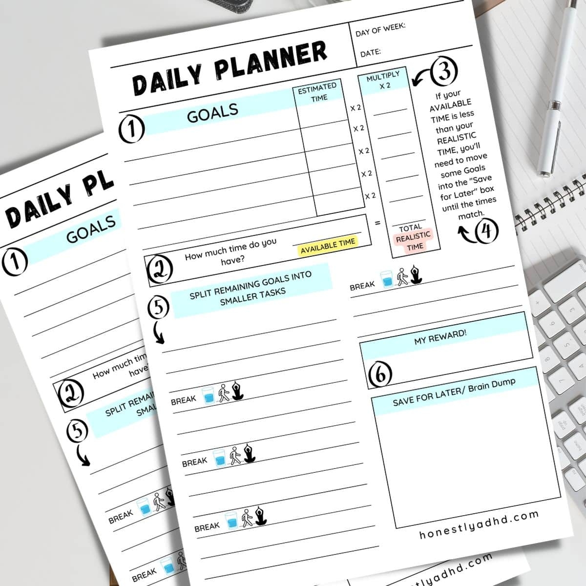 Free Printable ADHD Daily Planner Achieve Realistic Goals Honestly ADHD