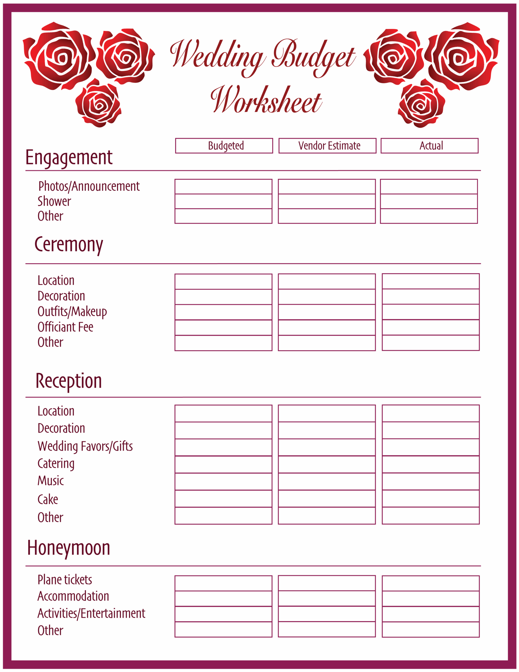 Free Wedding Planner Printable