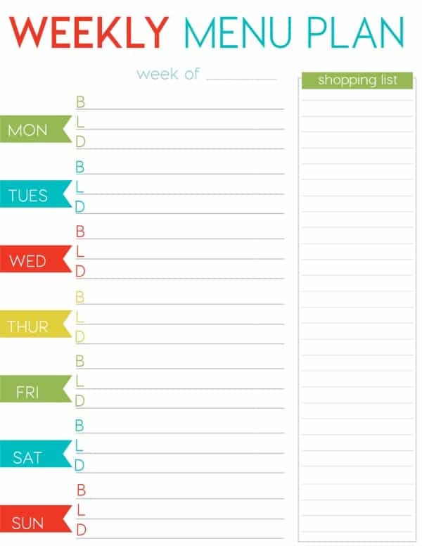 FREE Weekly Menu Planner Printable