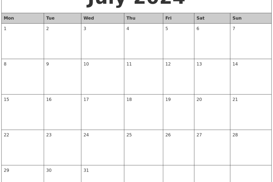 July 2024 Calendar Monthly Planner Template Loise Rachael