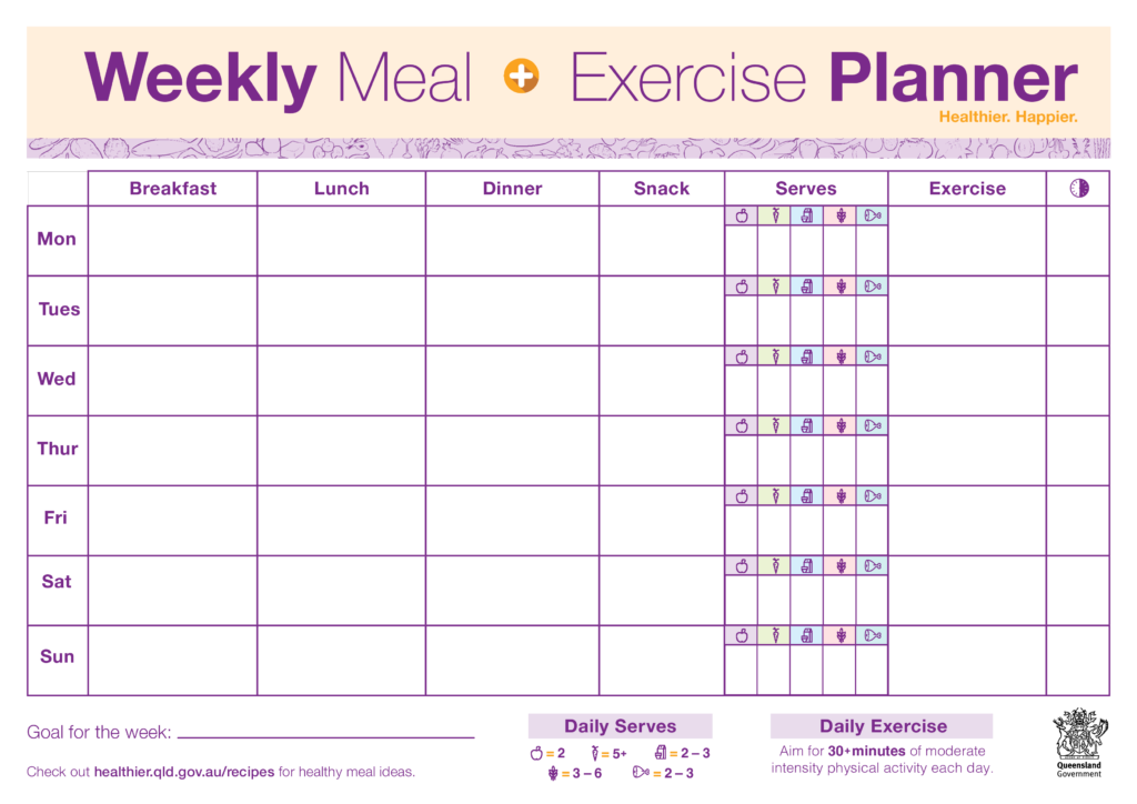 Meal And Exercise Planner Printable PrintableDietPlan