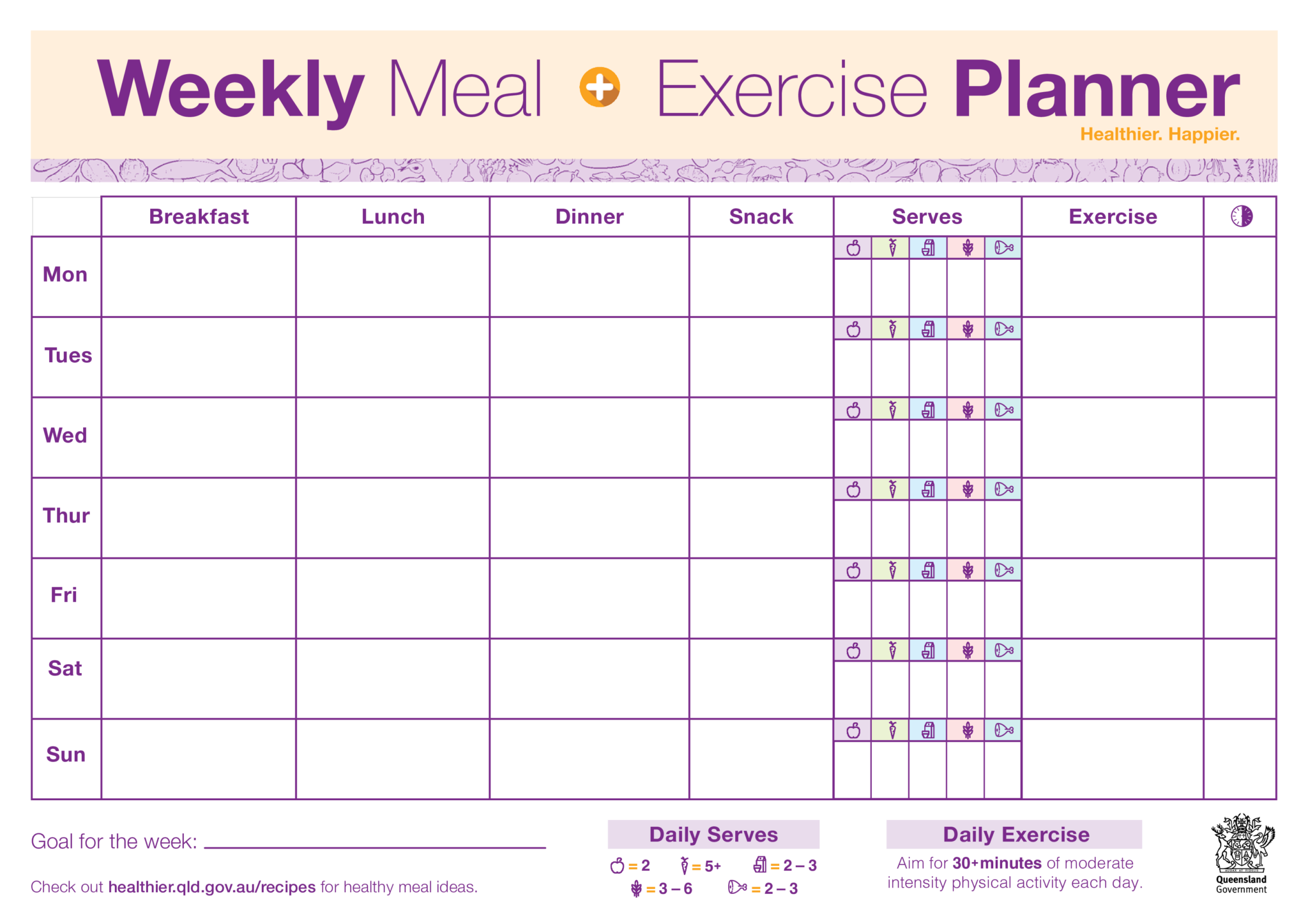 Meal And Exercise Planner Printable PrintableDietPlan