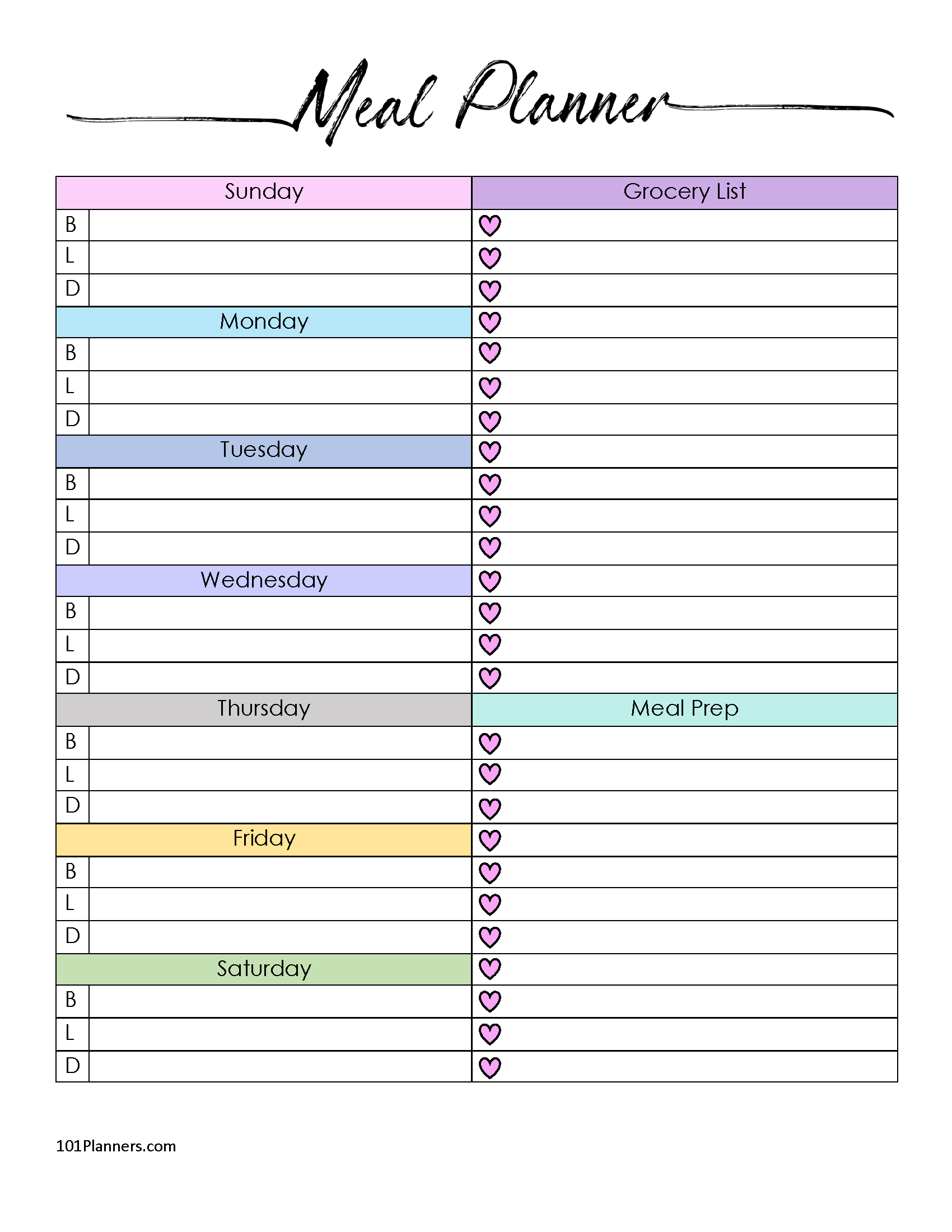 Meal Plan Grocery List Meal Planner Printable Meal Planner Printable 