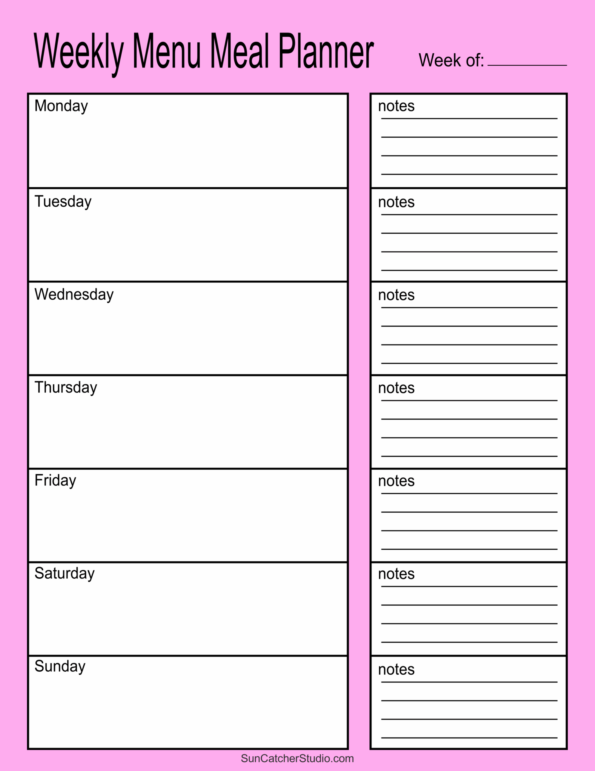 Meal Planners Printable Weekly Menu Templates PDF DIY 