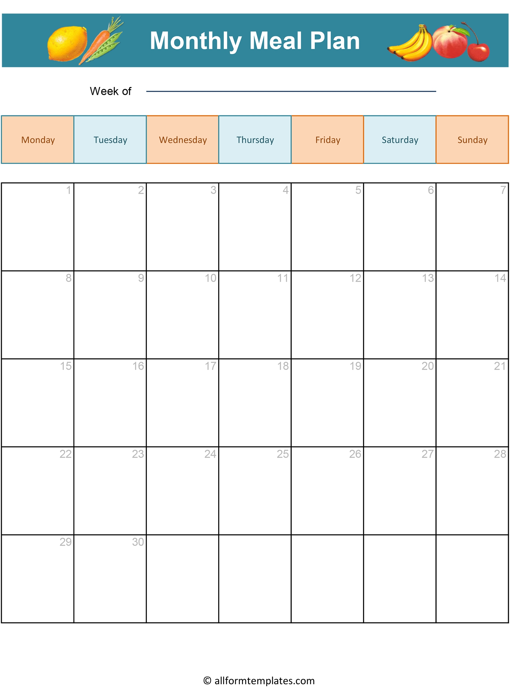 Monthly Meal Planner Printable PDF