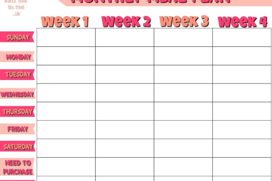 Monthly Meal Planner Template Printable Printable Templates
