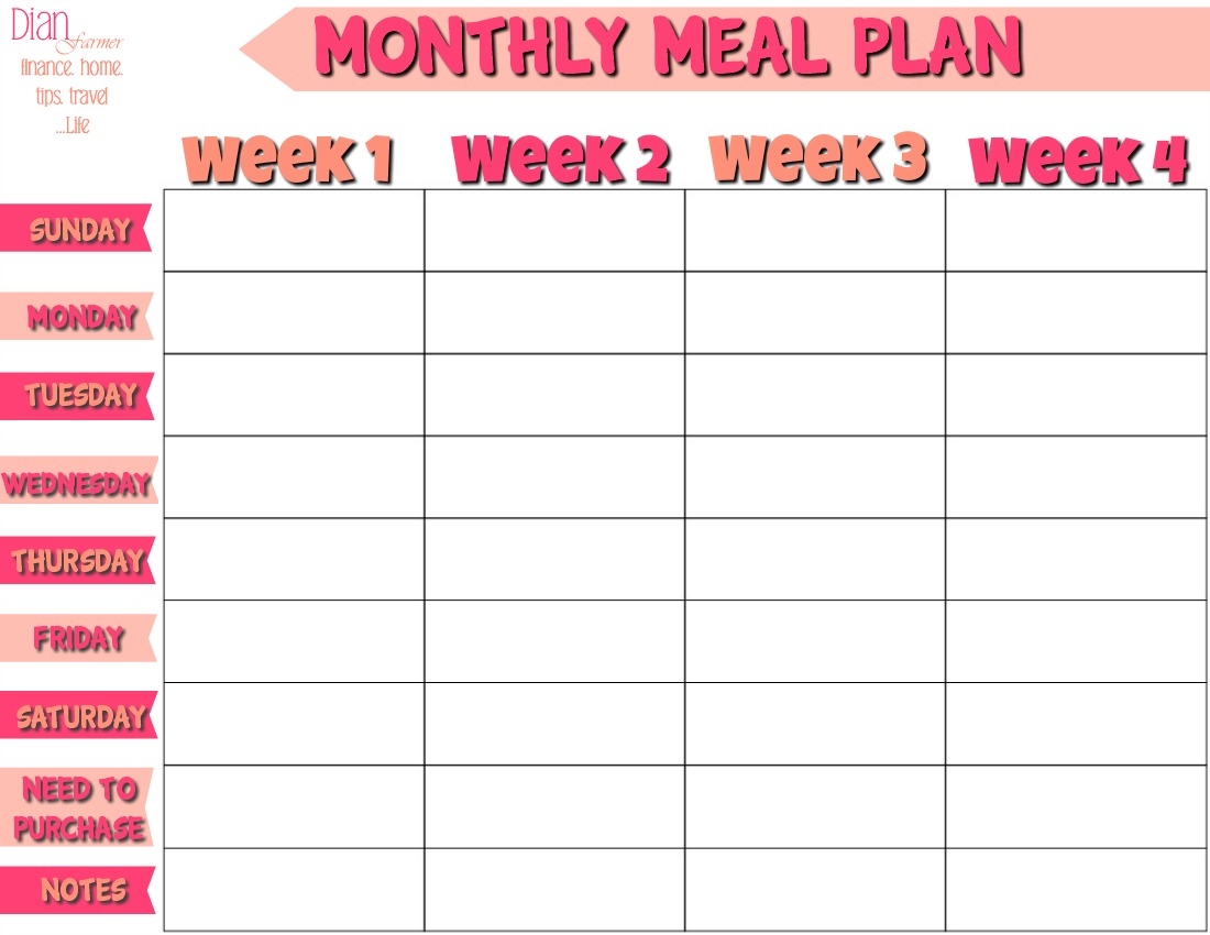 Monthly Meal Planner Template Printable Printable Templates