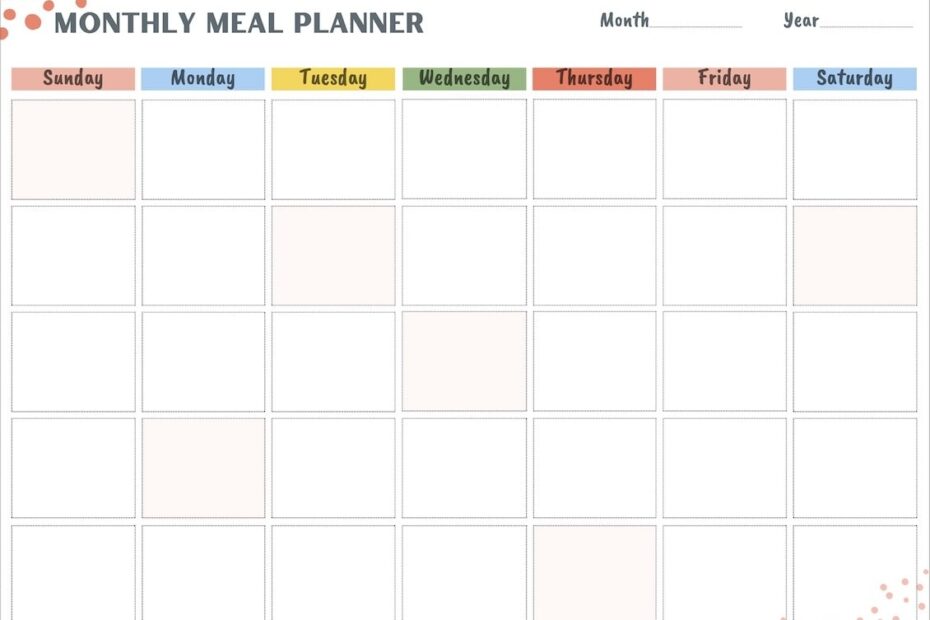 Monthly Meal Planner Templates