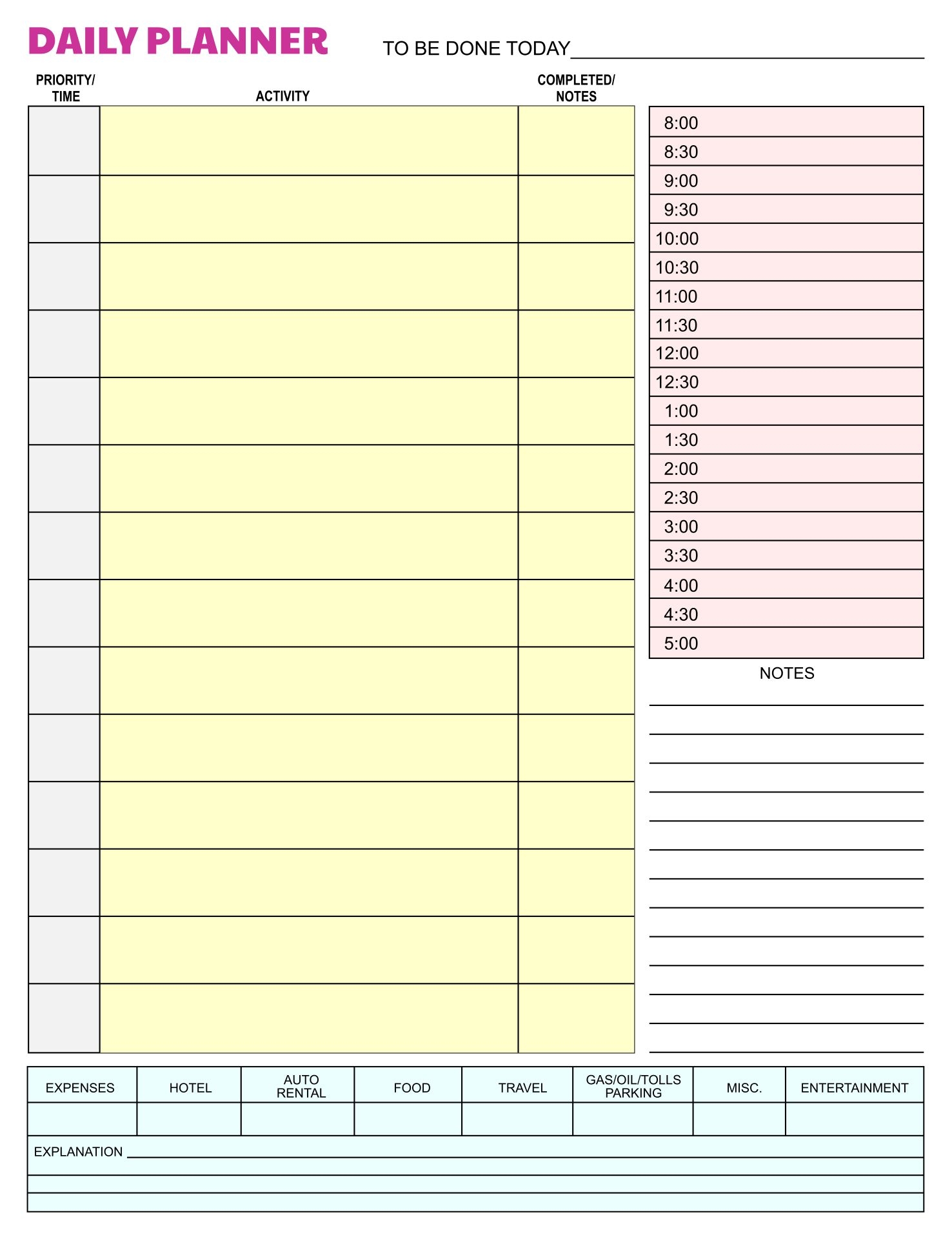 Printable Daily Planner Sheets