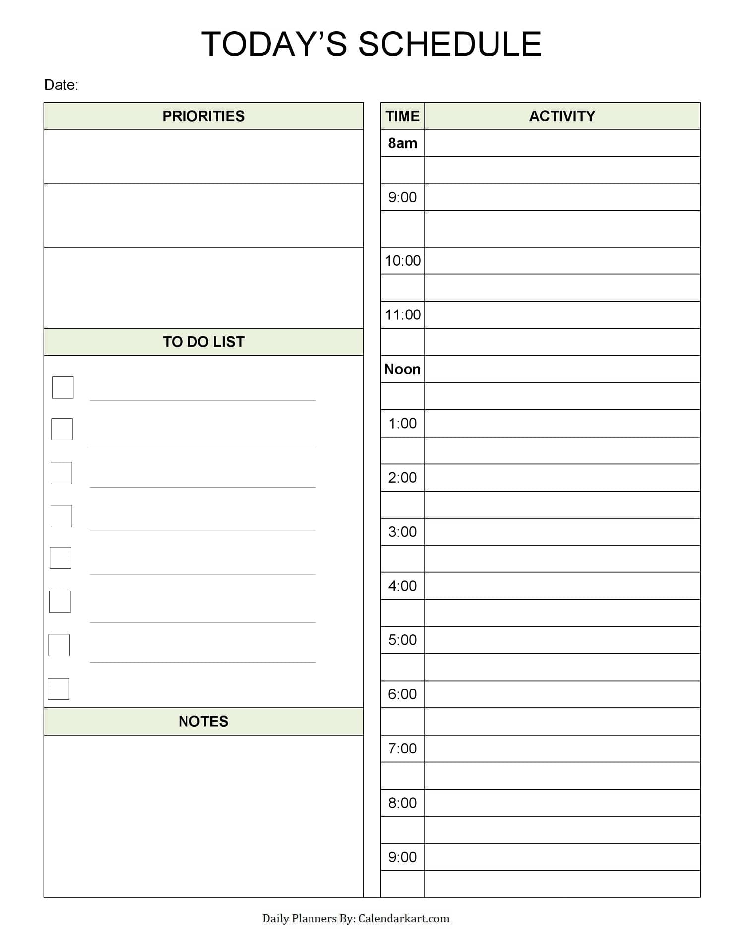 Printable Daily Planner Template Calendarkart