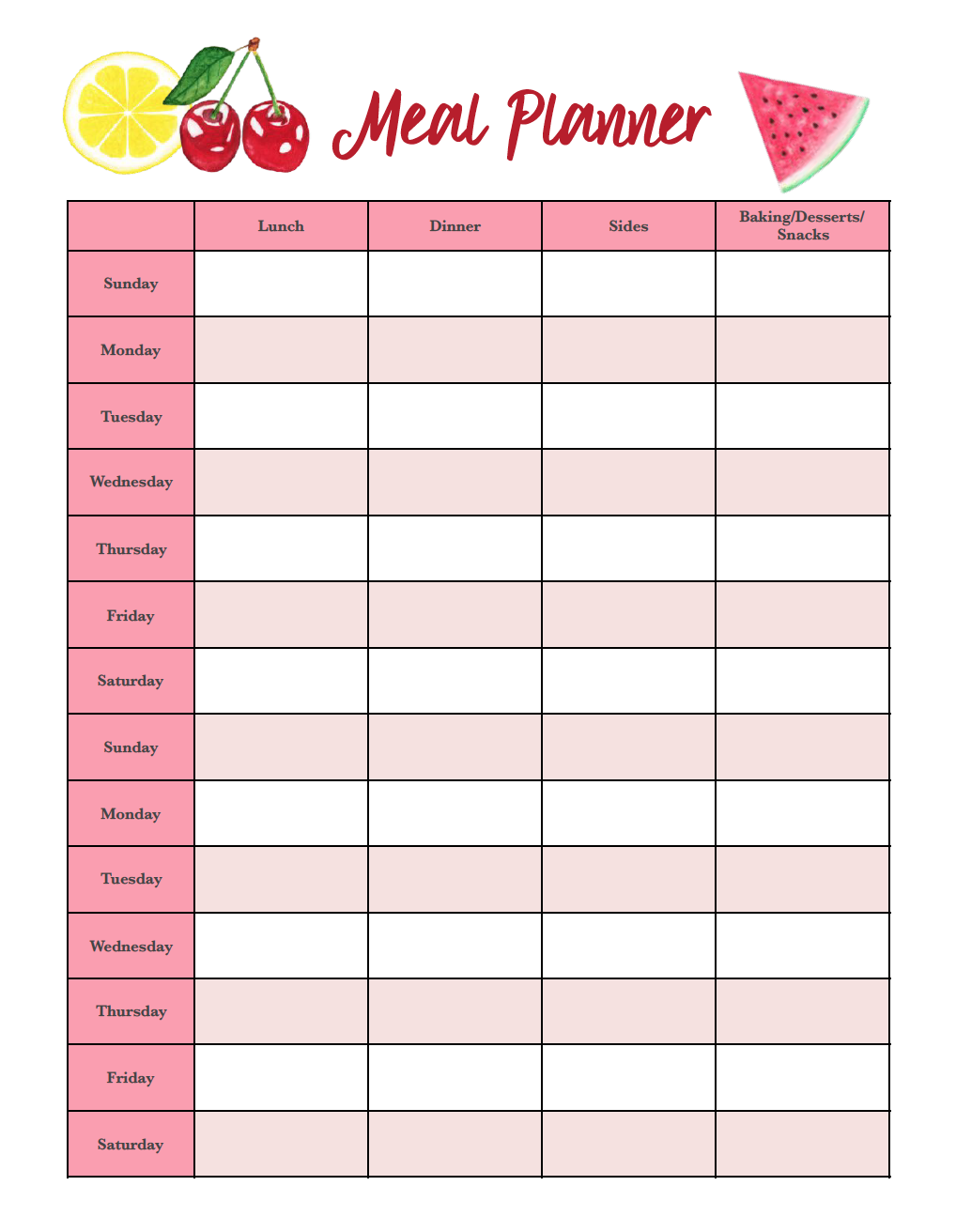 Printable Food Planner Printable Food Planner