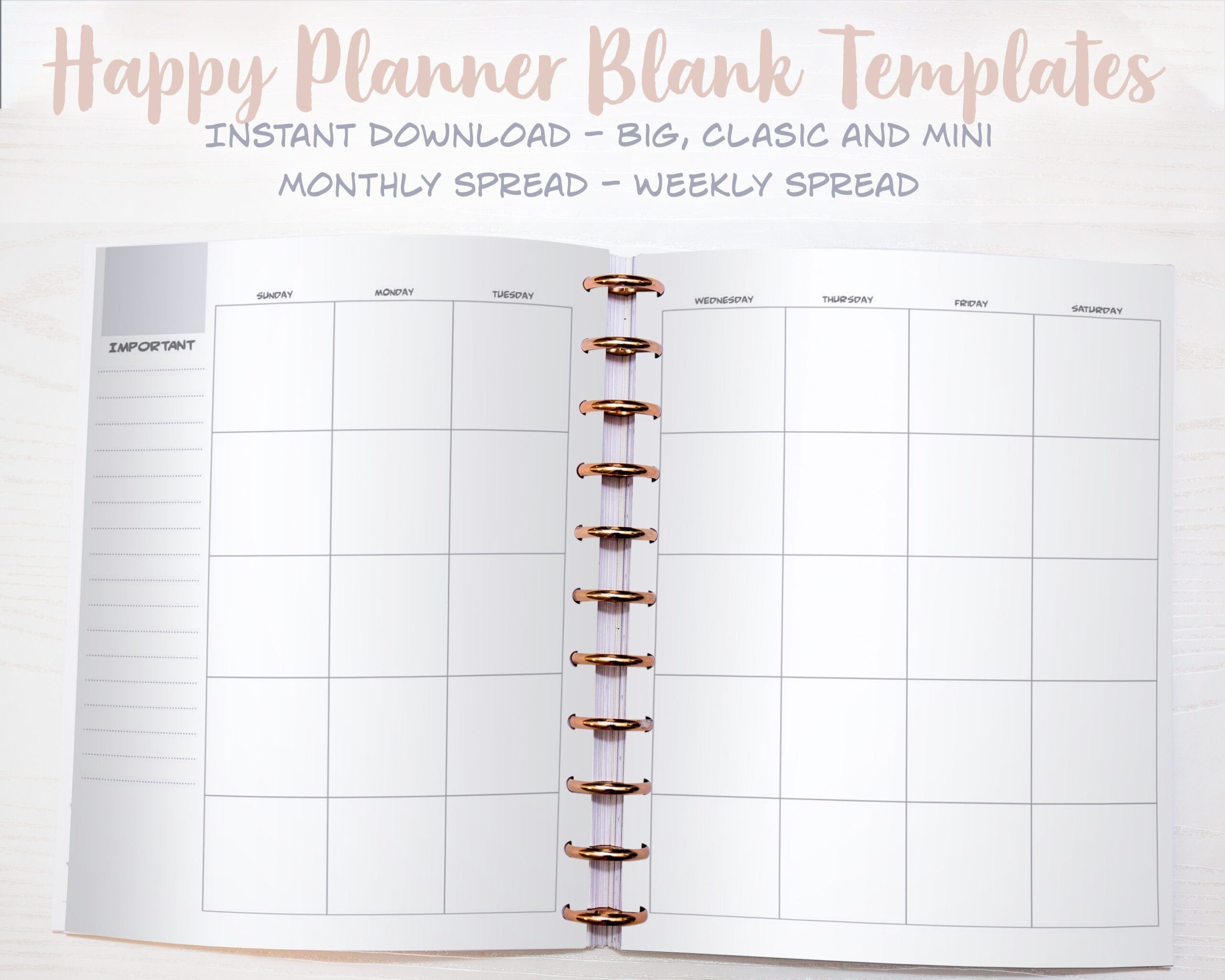Printable Happy Planner Blank Templates All Three Sizes NO SVG FILE 