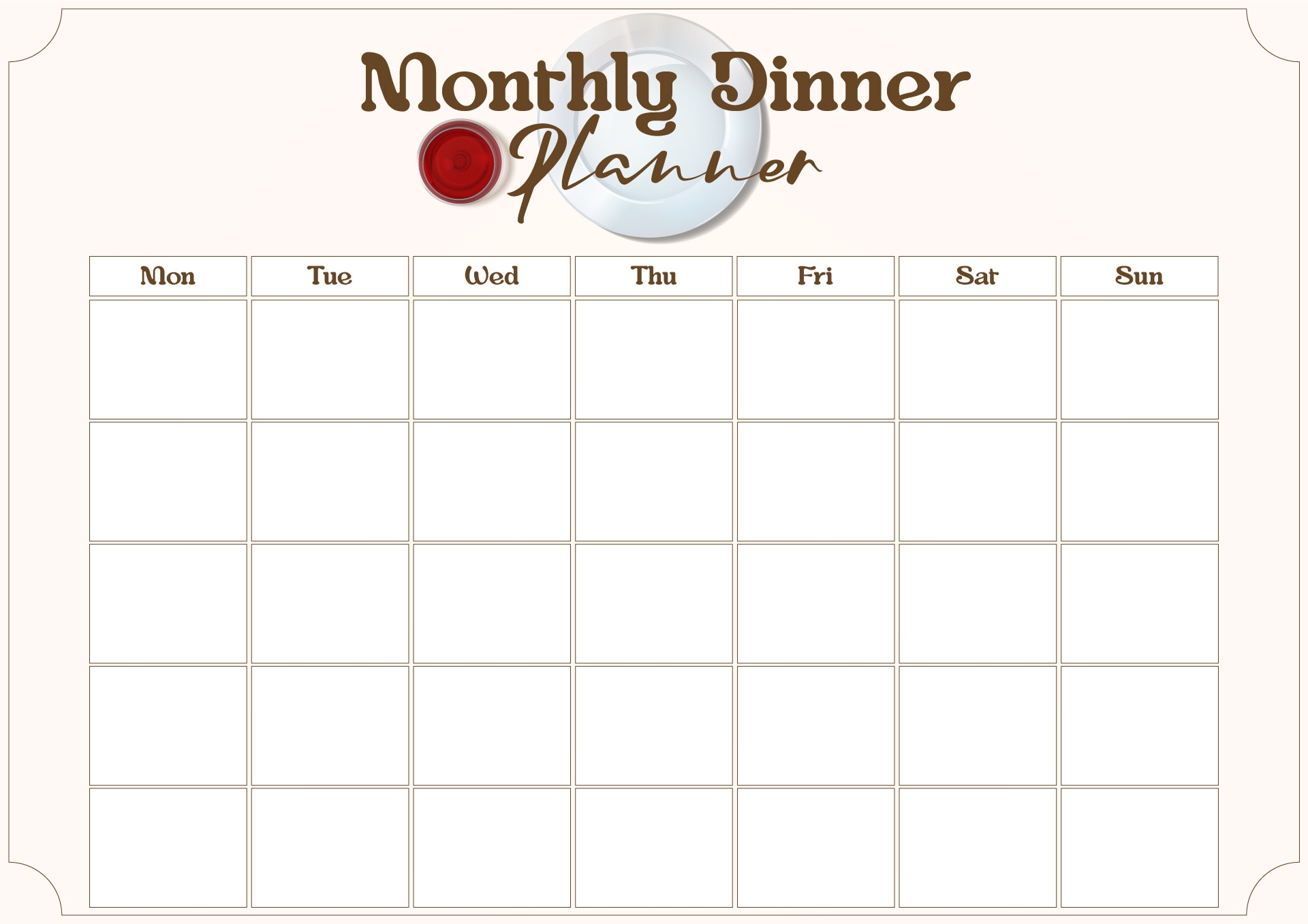 Printable Monthly Menu Planner Template Printable Templates