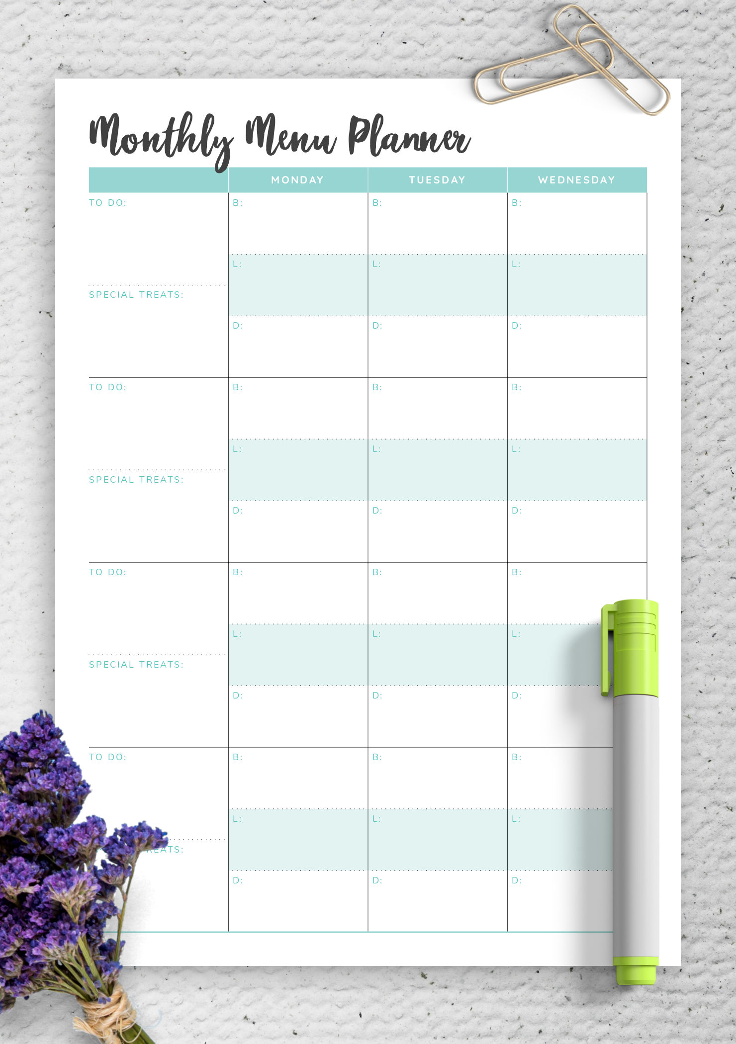 Printable Monthly Menu Planner Template Printable Templates