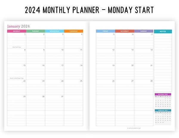 Printable Planner Calendar 2024 Auria Sascha
