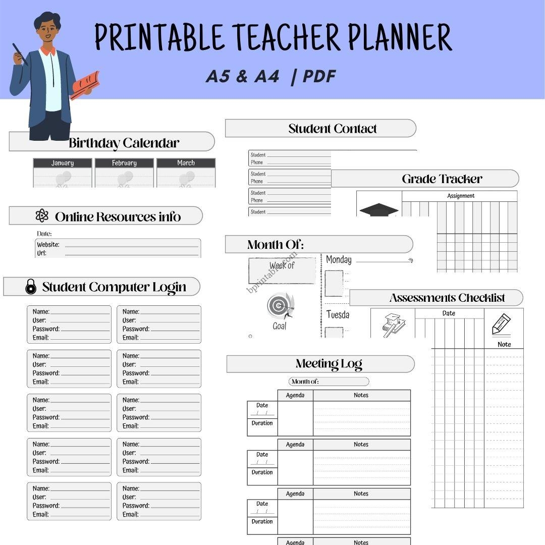 Printable Teacher Planner Undated Planner Book Softcopy PDF Printable 