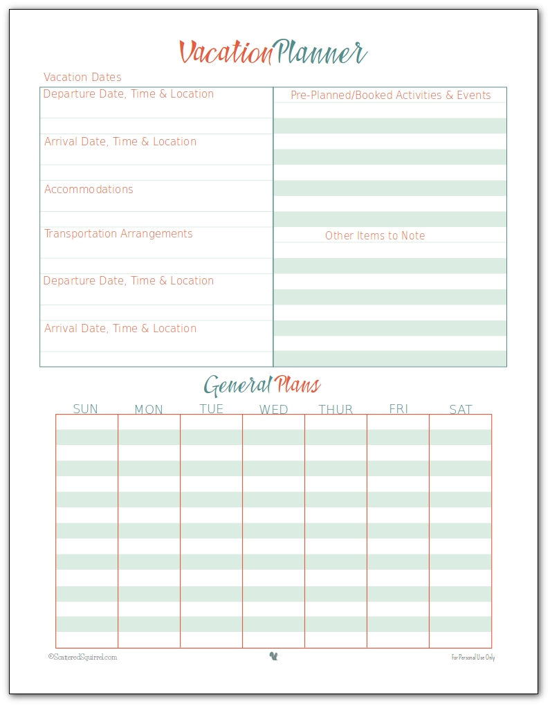 Printable Vacation Planner Planner Template Free