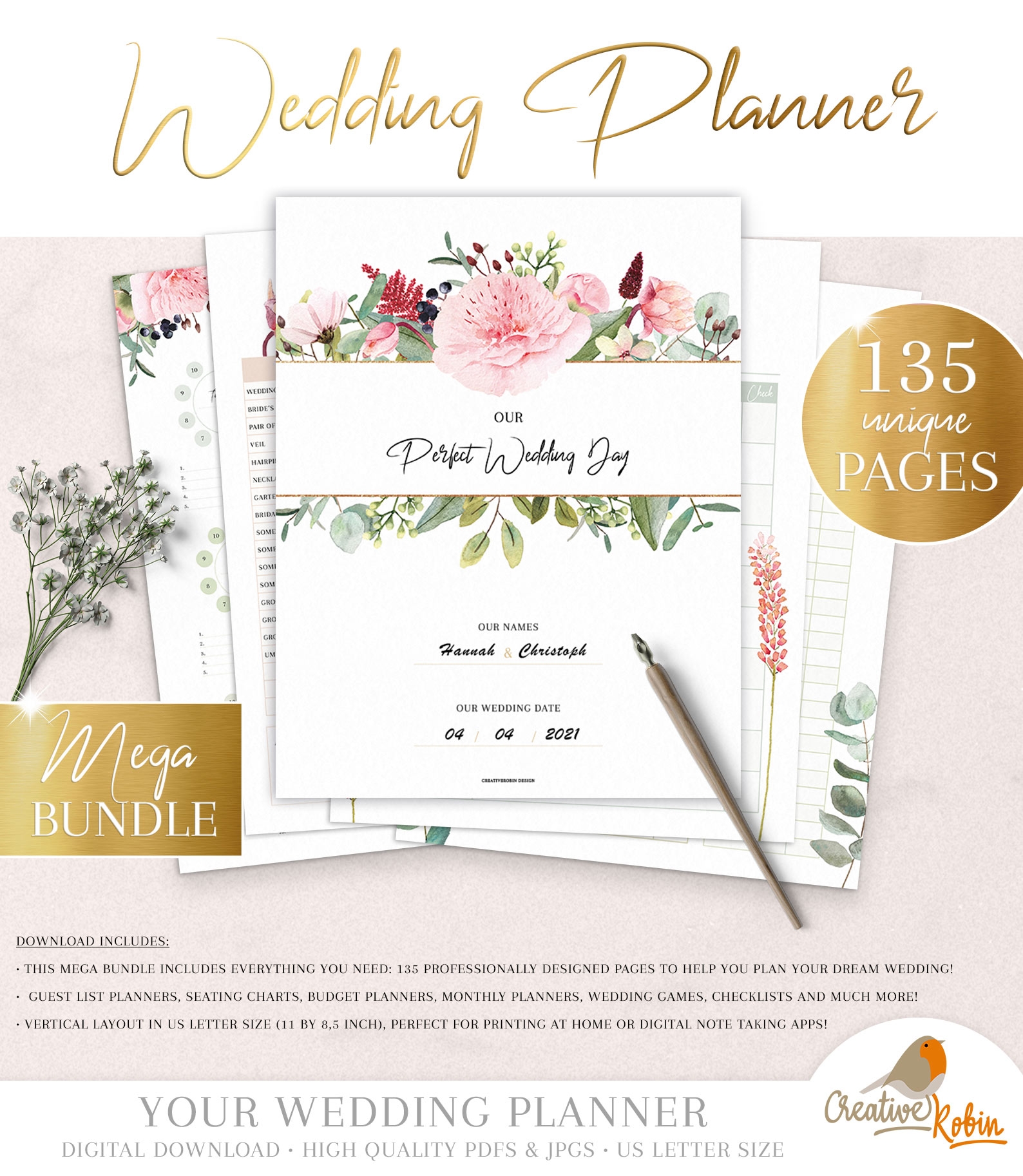 Printable Wedding Planner Wedding Organizer Bridesmaid Planner 