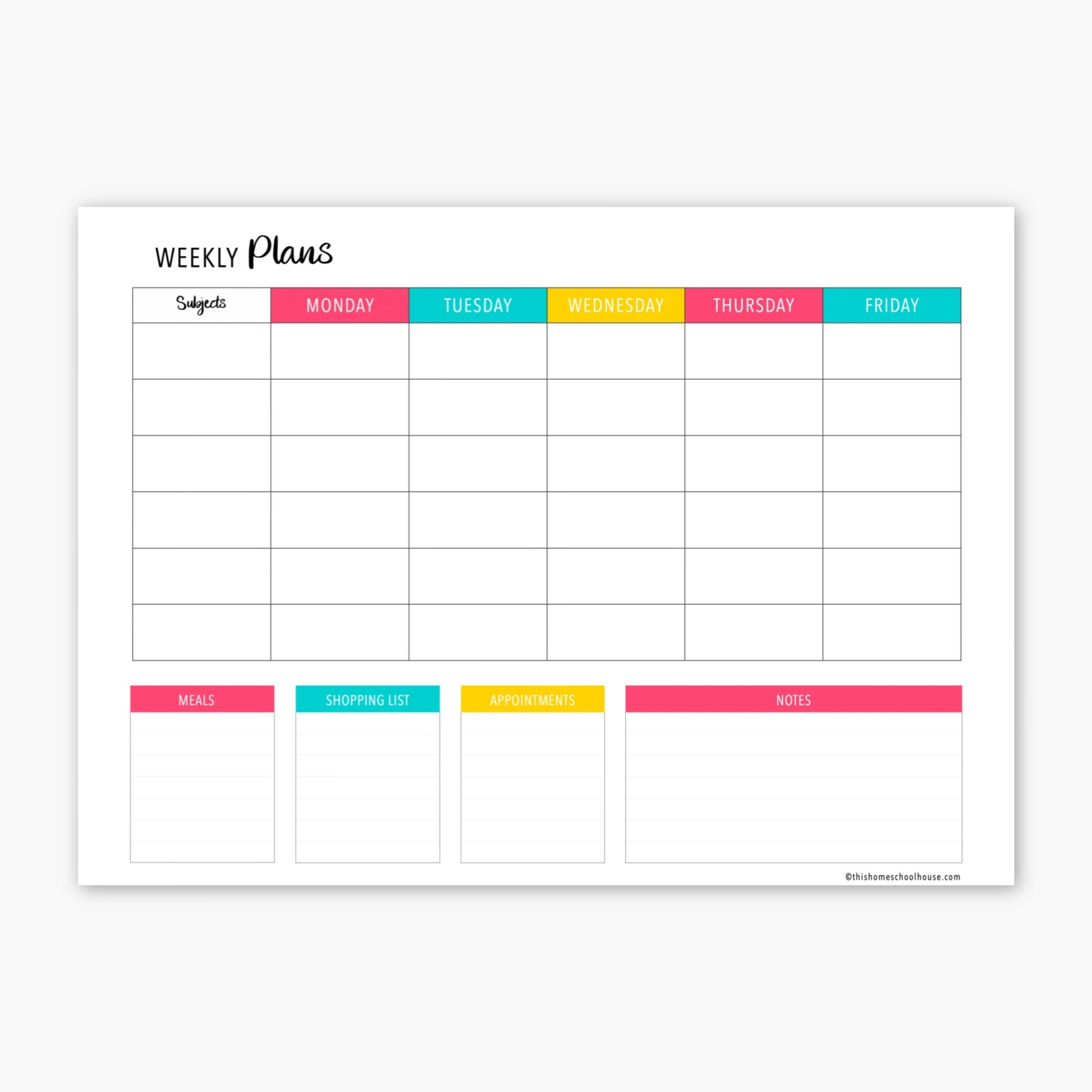 Printable Weekly Homeschool Planner Fillable Form 2024