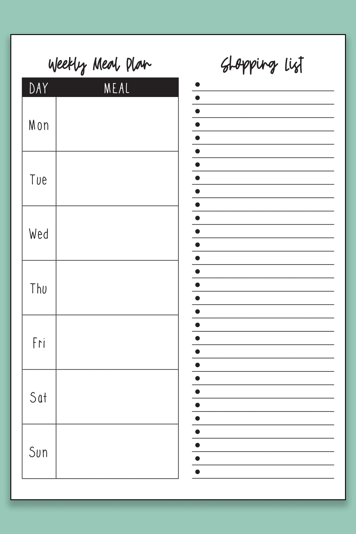Printable Weekly Meal Planner With Grocery List