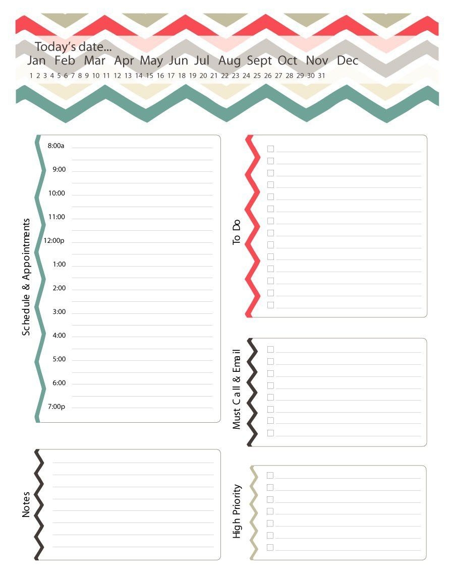 The Printable Daily Planner Is Shown In Red Green And Blue Colors With 