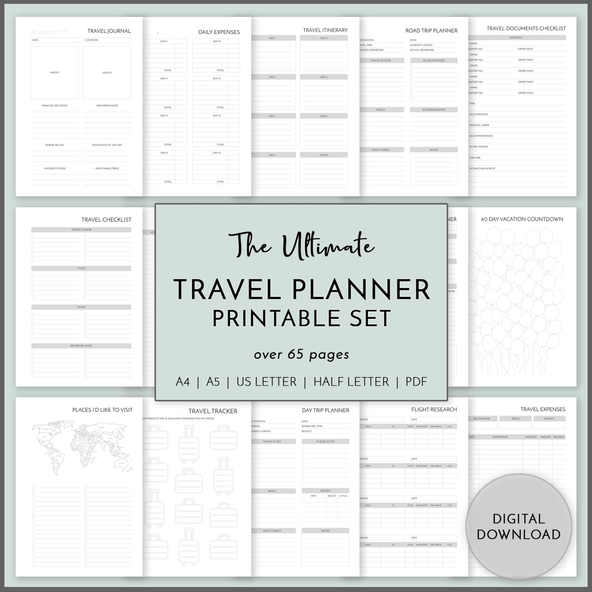 Travel Planner Printable Set Printable Planners