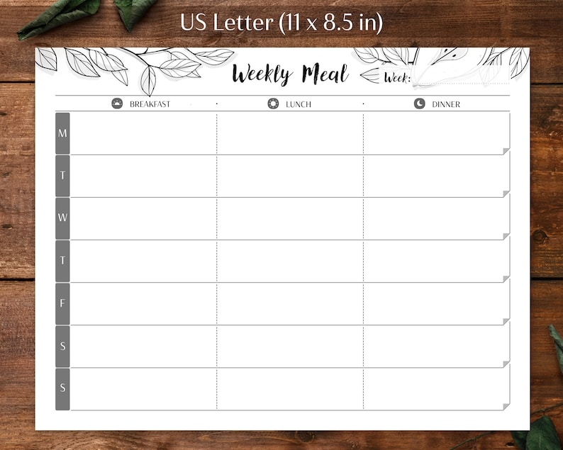 Weekly Meal Plan Printable Food Planners A4 US Letter Weekly Food 