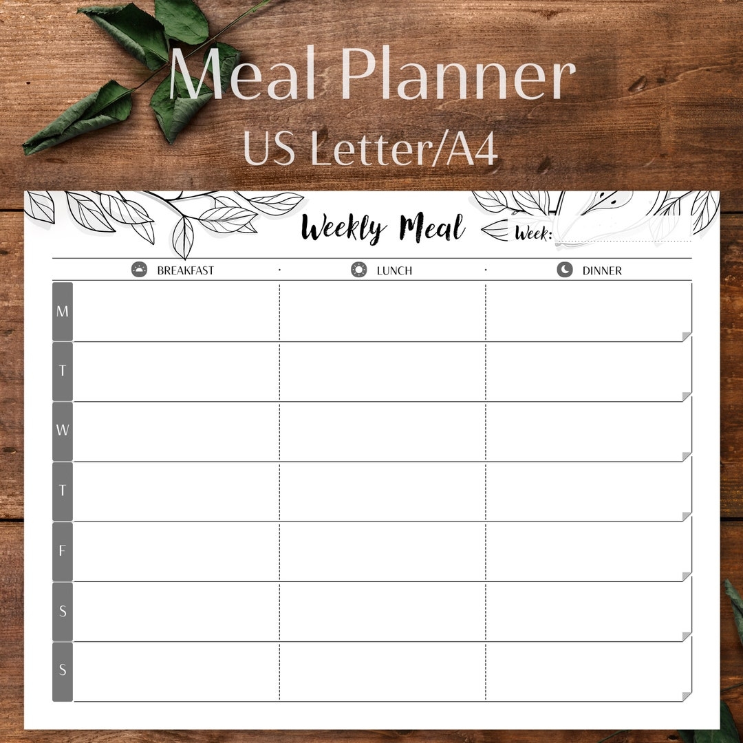 Weekly Meal Plan Printable Food Planners A4 US Letter Weekly Food 