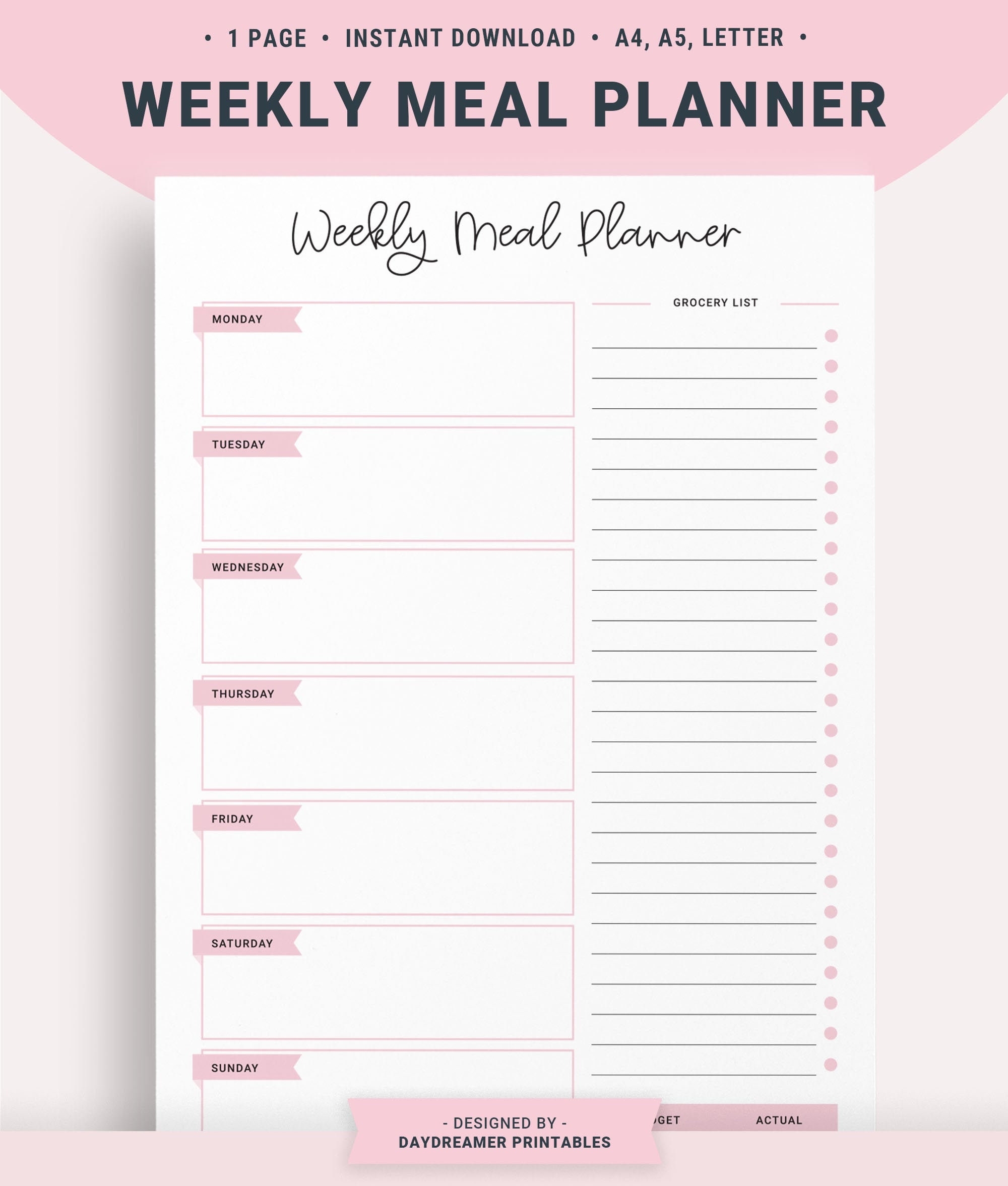 Weekly Meal Planner With Grocery List Printable Groce Vrogue co