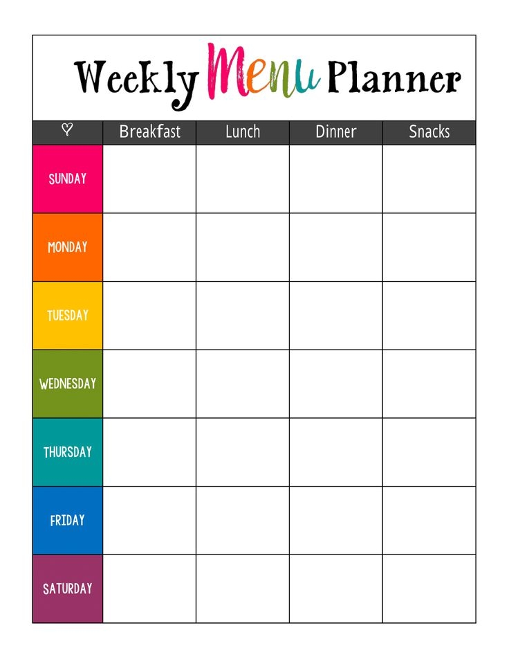 Weekly Menu Planner Free Printable Elizabeth A Forbes