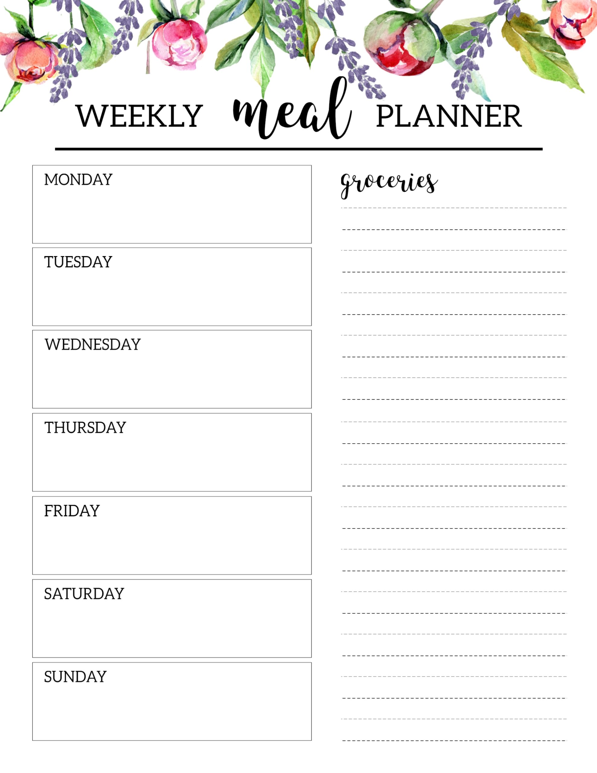 Weekly Menu Planner Printable