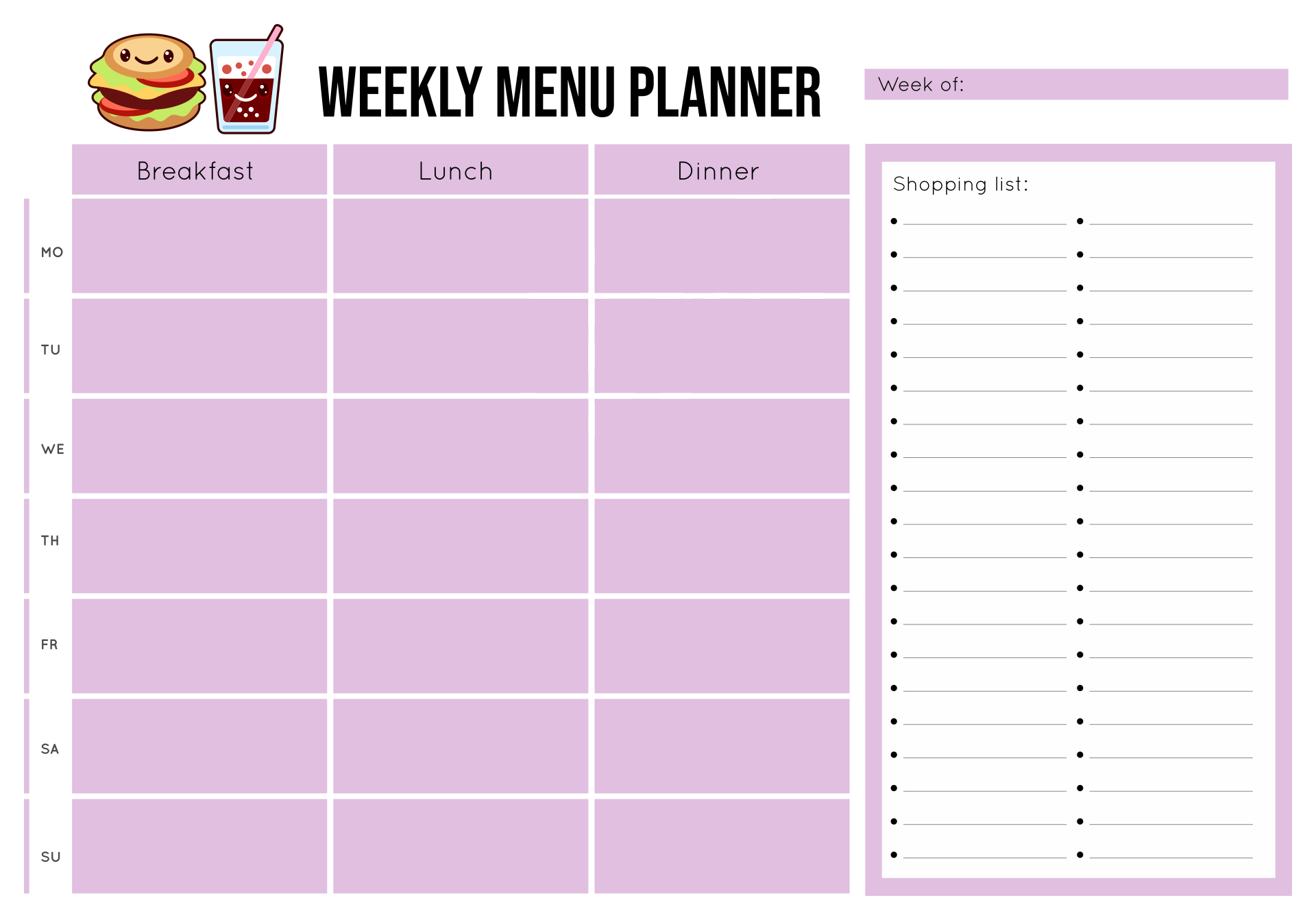 Weekly Menu Planner Template Printable Printable Templates Weekly Menu Planner Template Printable Printable Templates