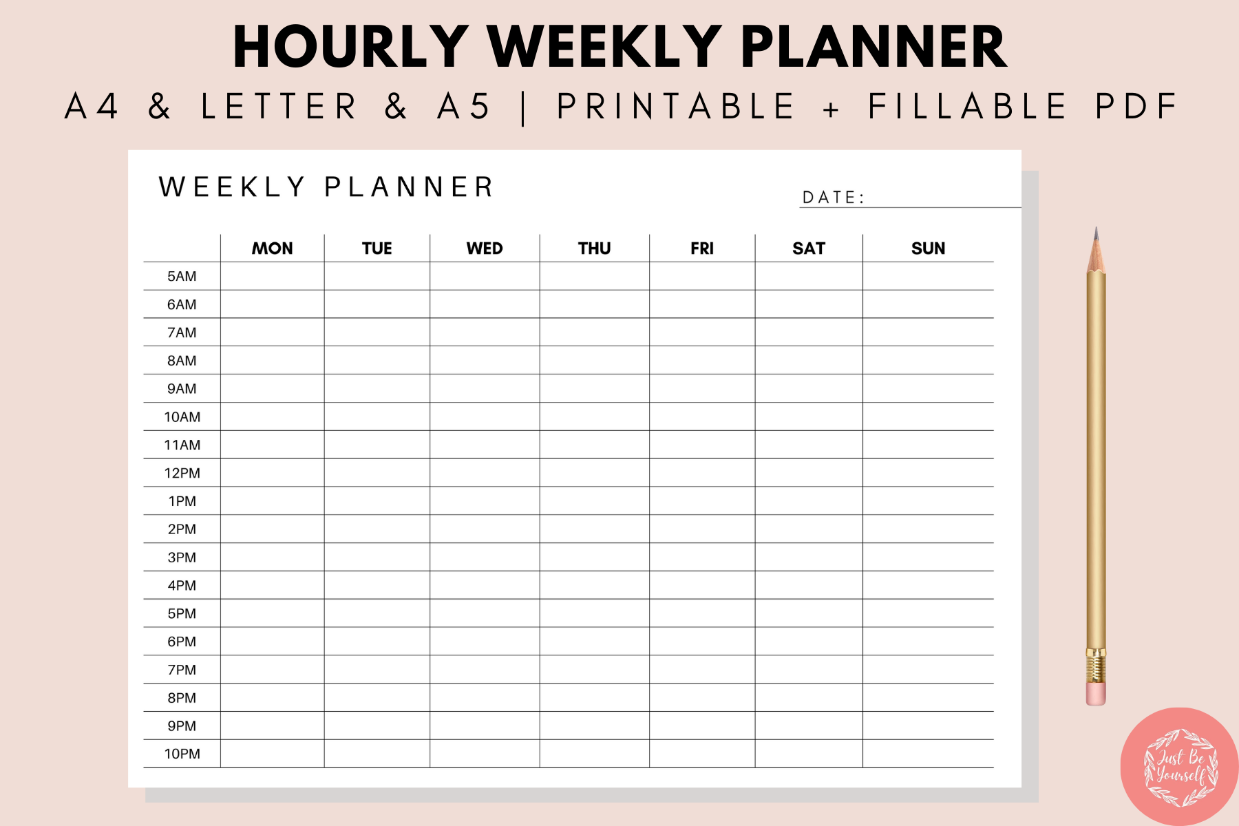 Weekly Planner By Hour Printable Fillable Form 2023