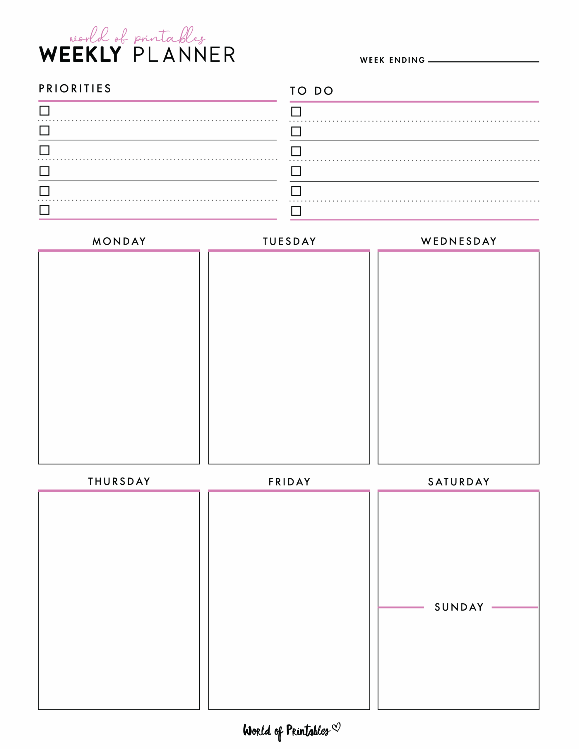 Weekly Planner Templates World Of Printables